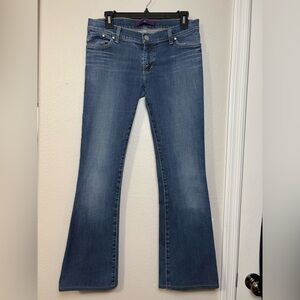 Victoria Beckham Retro Low Rise Blue Bootcut Jeans with Dark Wash with Fading.